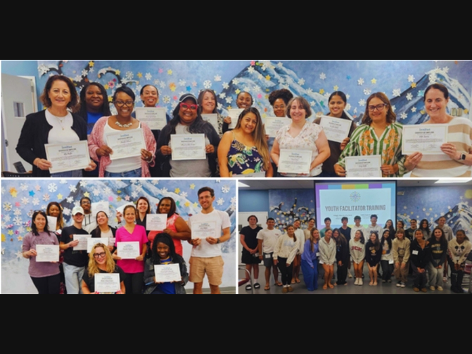 Pictured Top-Community members after completing Imagine's Loss and Grief Specialist training. Bottom Left-Participants in Imagine's adult facilitator training in August. Bottom Right-23 teens joined Imagine's August youth facilitator training!