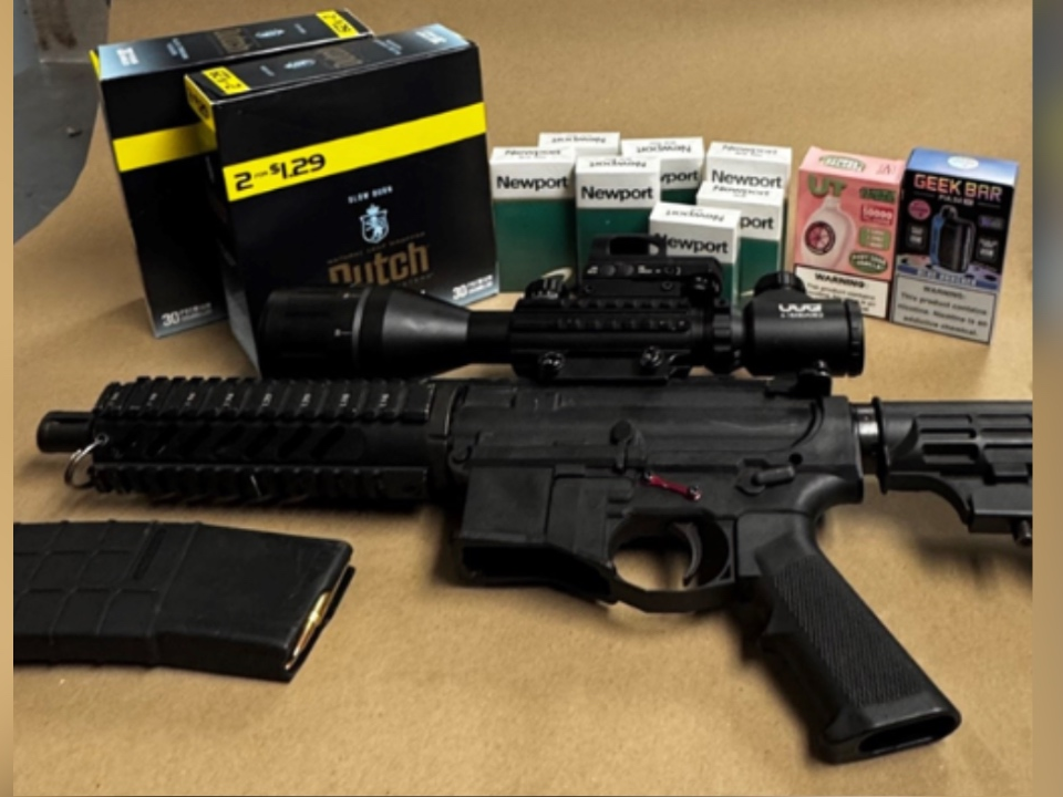 Guns that were recently seized from a smoke shop in Oakland. 