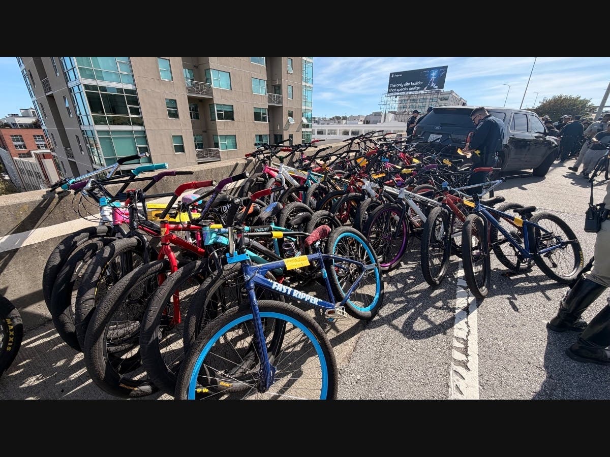 Bikes that were seized by San Francisco authorities on Saturday, March 28. 