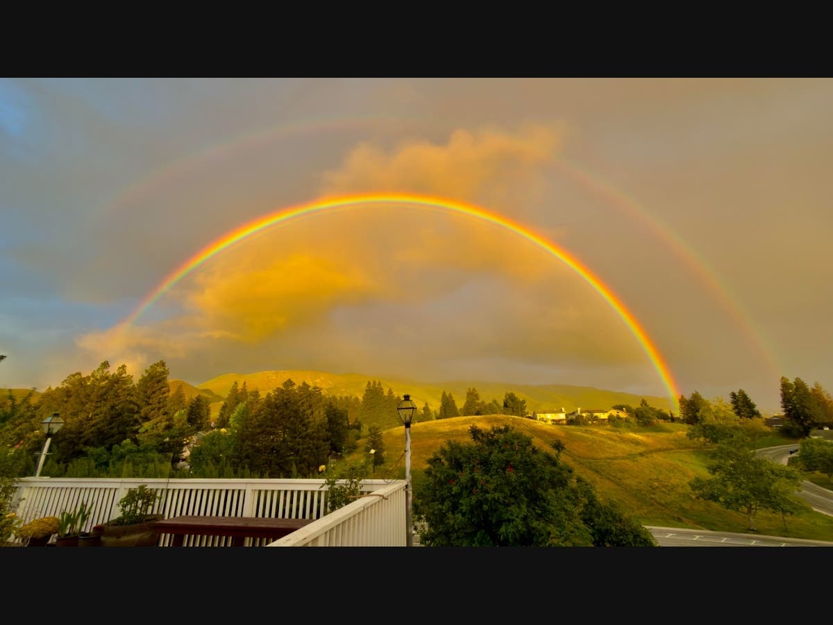 A double rainbow captured at Mission Peak. 