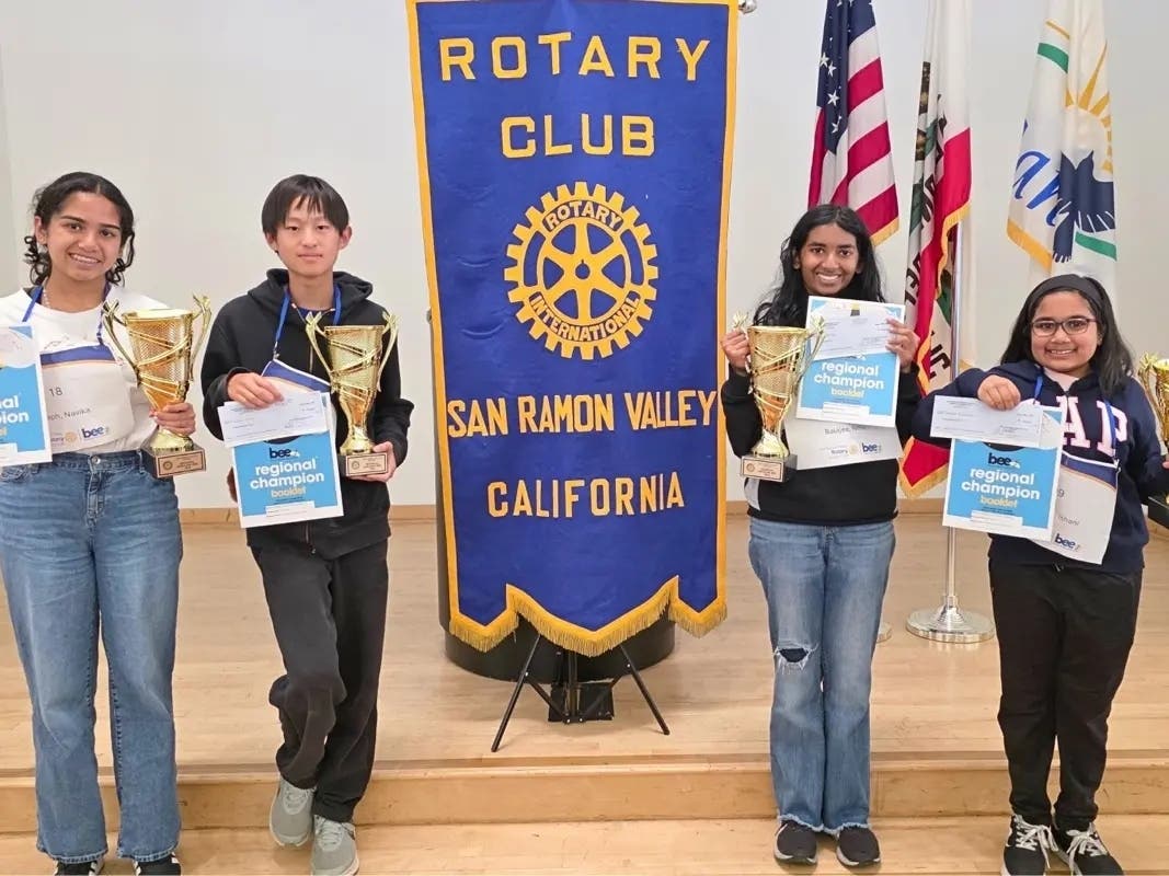 Winners Navika Joseph (far left), Aiden Meng, Rithvi Balajee, and Ishana Dashgupta.