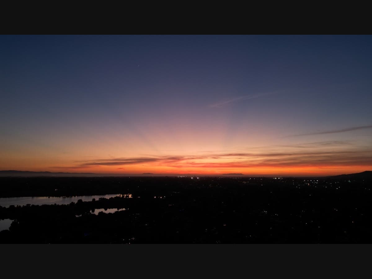 A drone shot overlooks the East Bay, taken from the Rancho Arroyo area in Fremont. 