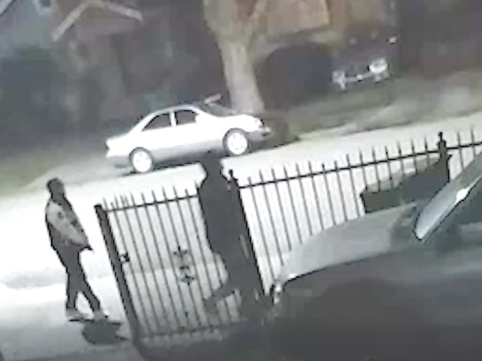 The suspected killer (left), moments before he shoots Terrill Millhouse, according to police.