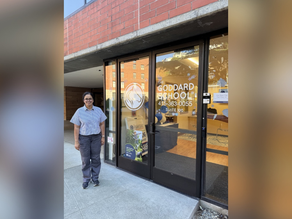 Owner Geetha Ganesh in front of the new Goddard School location in San Francisco. 