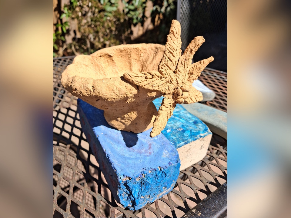 A ceramics piece made by Jeff Cast's 14-year-old granddaughter, Gloria. 