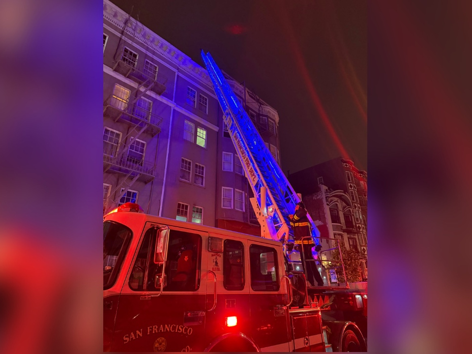Crews respond to a fire at an apartment in San Francisco on Monday, August 10, 2026.