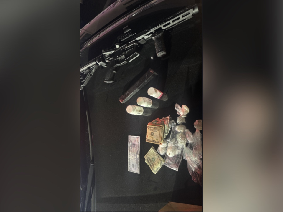 Guns and drugs seized during an arrest on Aug. 4 in Oakland, according to opolice.
