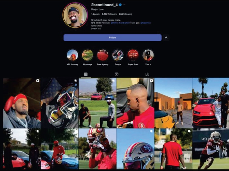 A profile belonging to a man suspected of posing as a San Francisco 49ers player to scam women out of their money. 