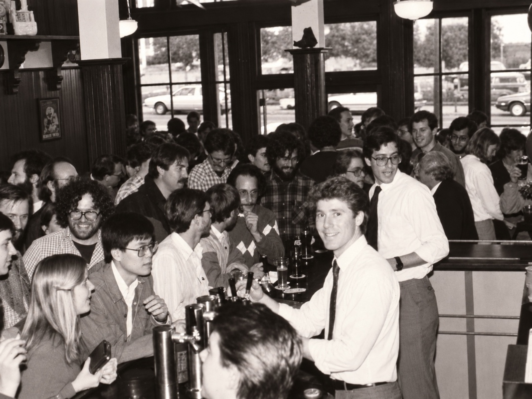 Reid Martin bartending on opening day in 1986.