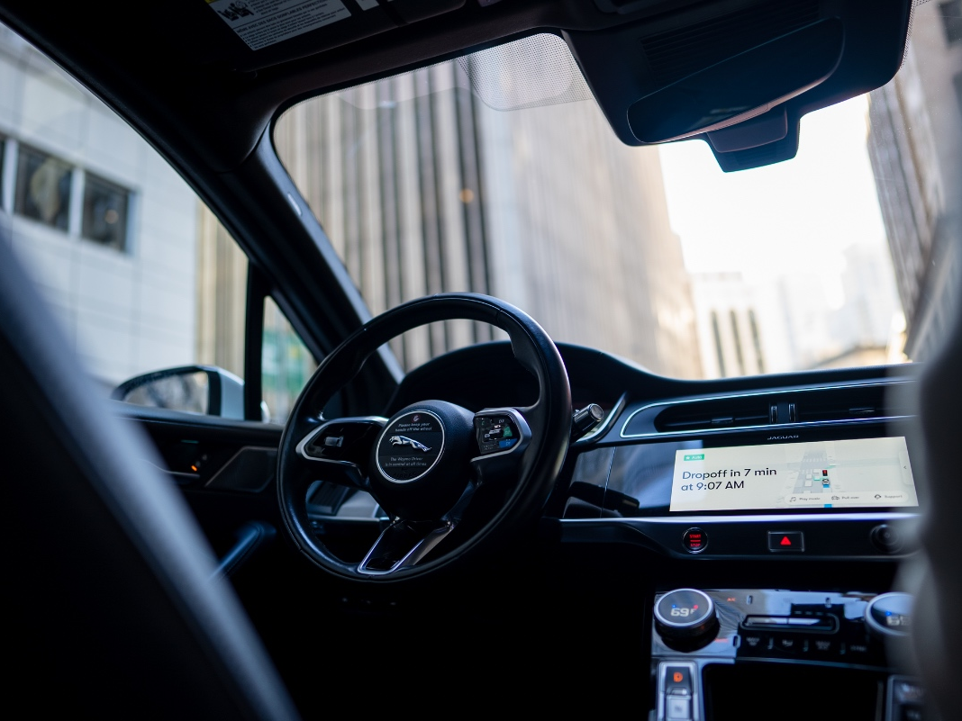 The inside of a Waymo.