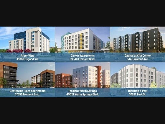 Construction on six new housing developments in Fremont will begin this fall, city officials said.