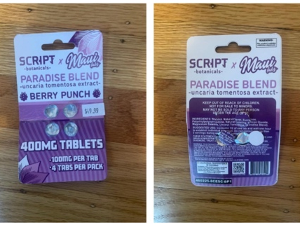 A product that contains a dangerous opioid derived from Kratom. 