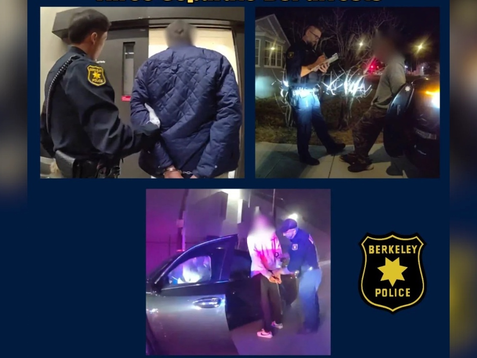 Three people arrested on suspicion of DUI hit-and-runs in Berkeley, according to police.