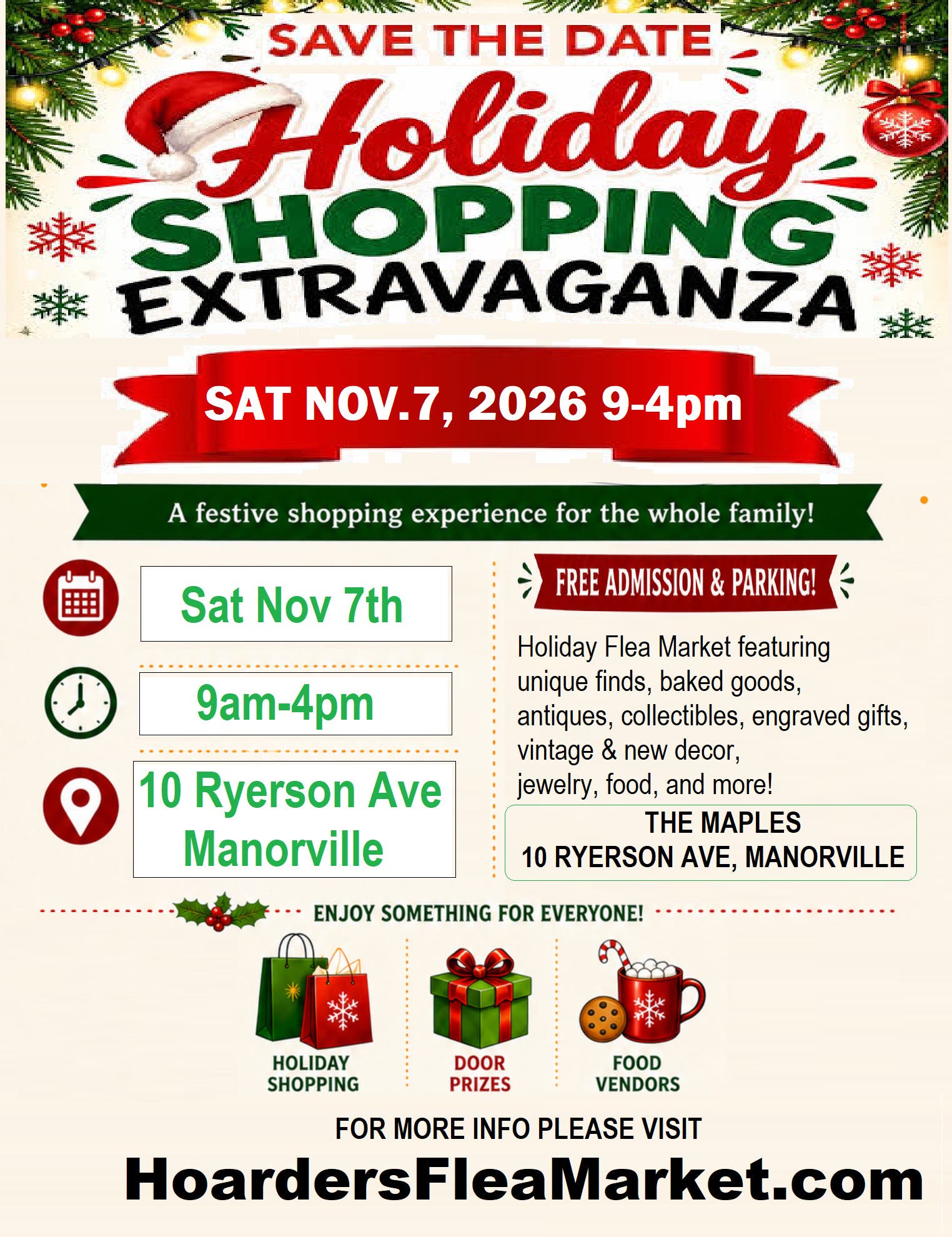 HOLIDAY SHOPPING FLEA MARKET Sat 11/7/26 9-4pm Vendors, Gifts, Food, Give-aways!