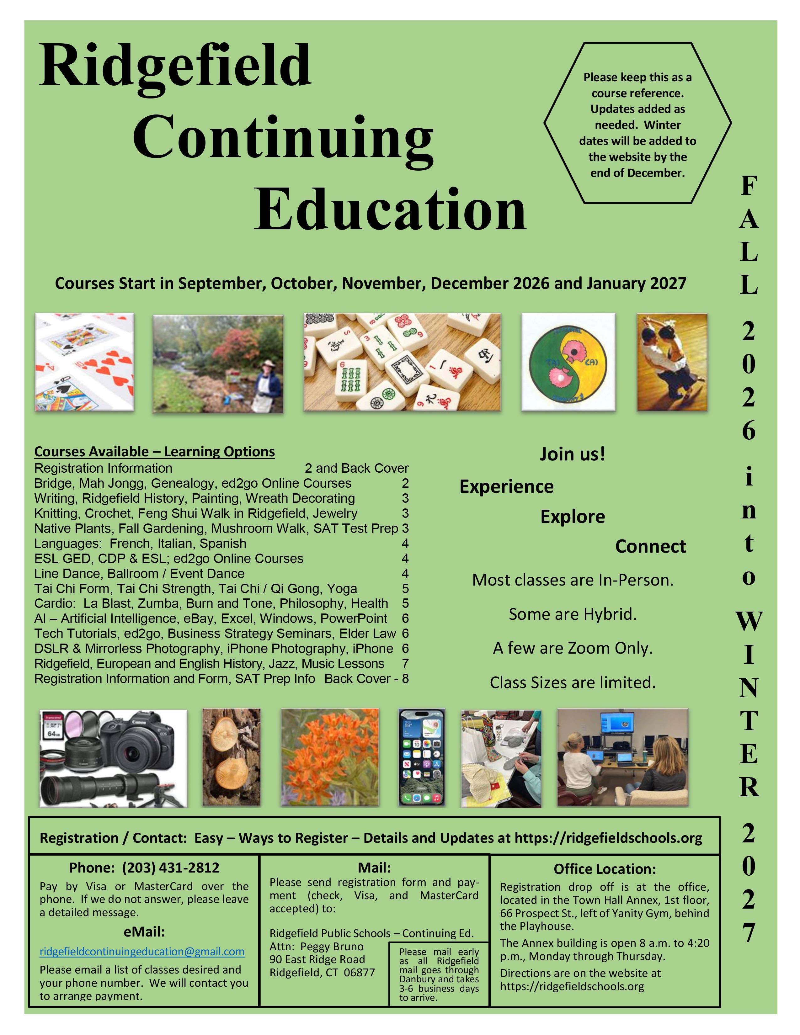 New Classes Start in September and October . . . in Ridgefield Continuing Ed