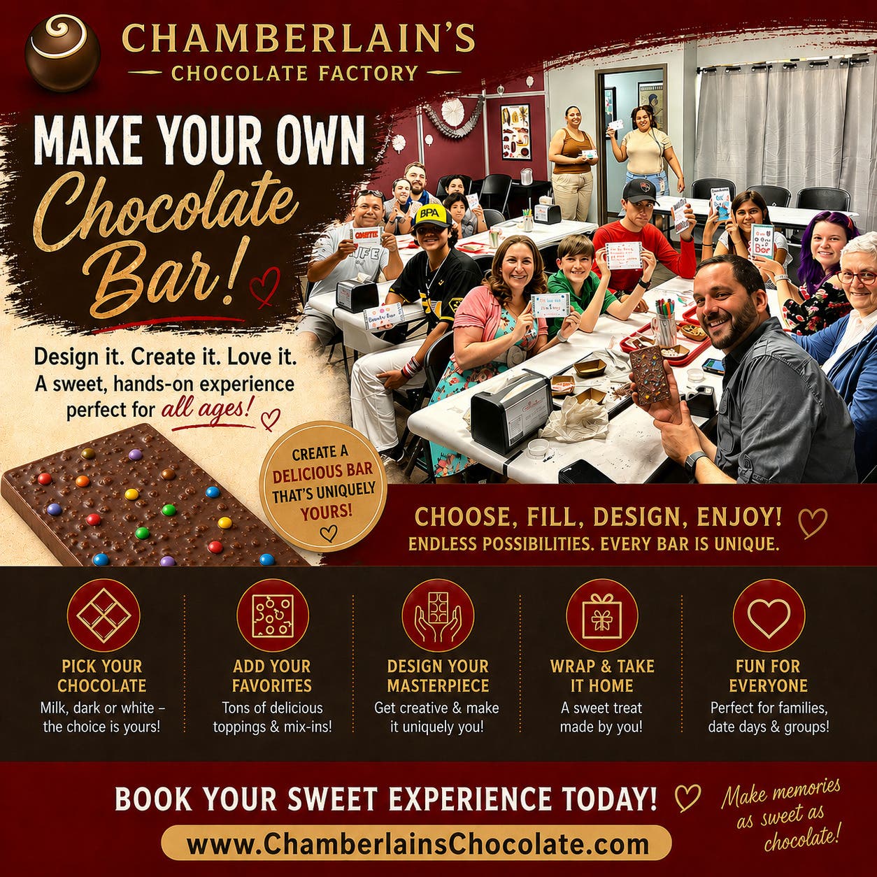 Experience: Giant Chocolate Bar Making Class for All Ages Roswell Atlanta