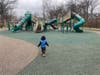 Baby walking towards Watsessing Playground (Bloomfield, NJ) in early spring. 