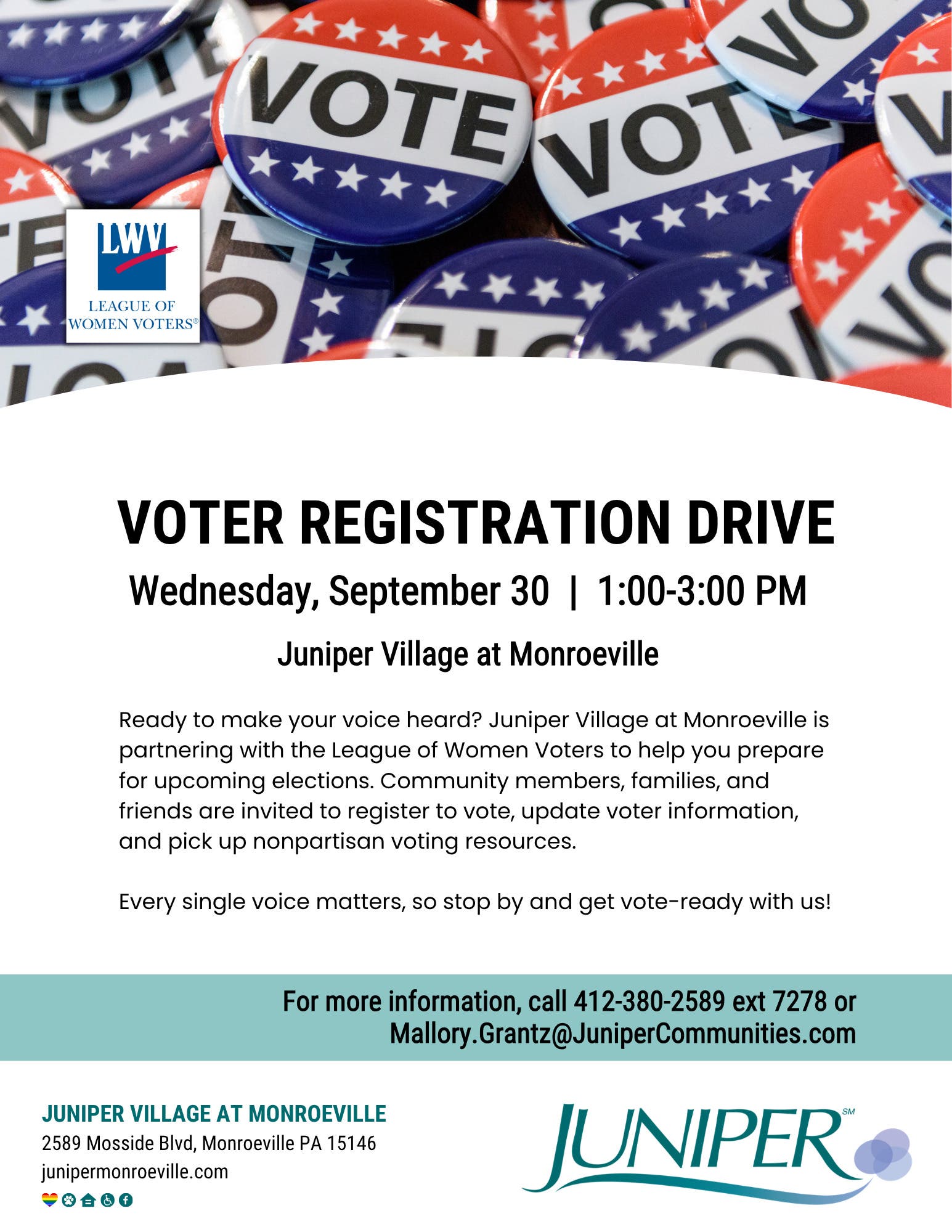 Voter Registration Drive at Juniper Village at Monroeville!