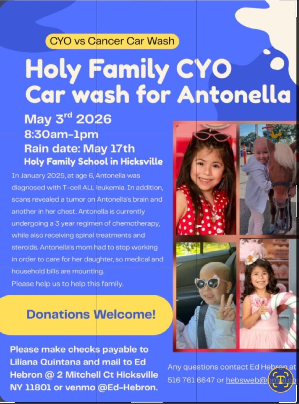 Holy Family CYO Car Wash for Antonella