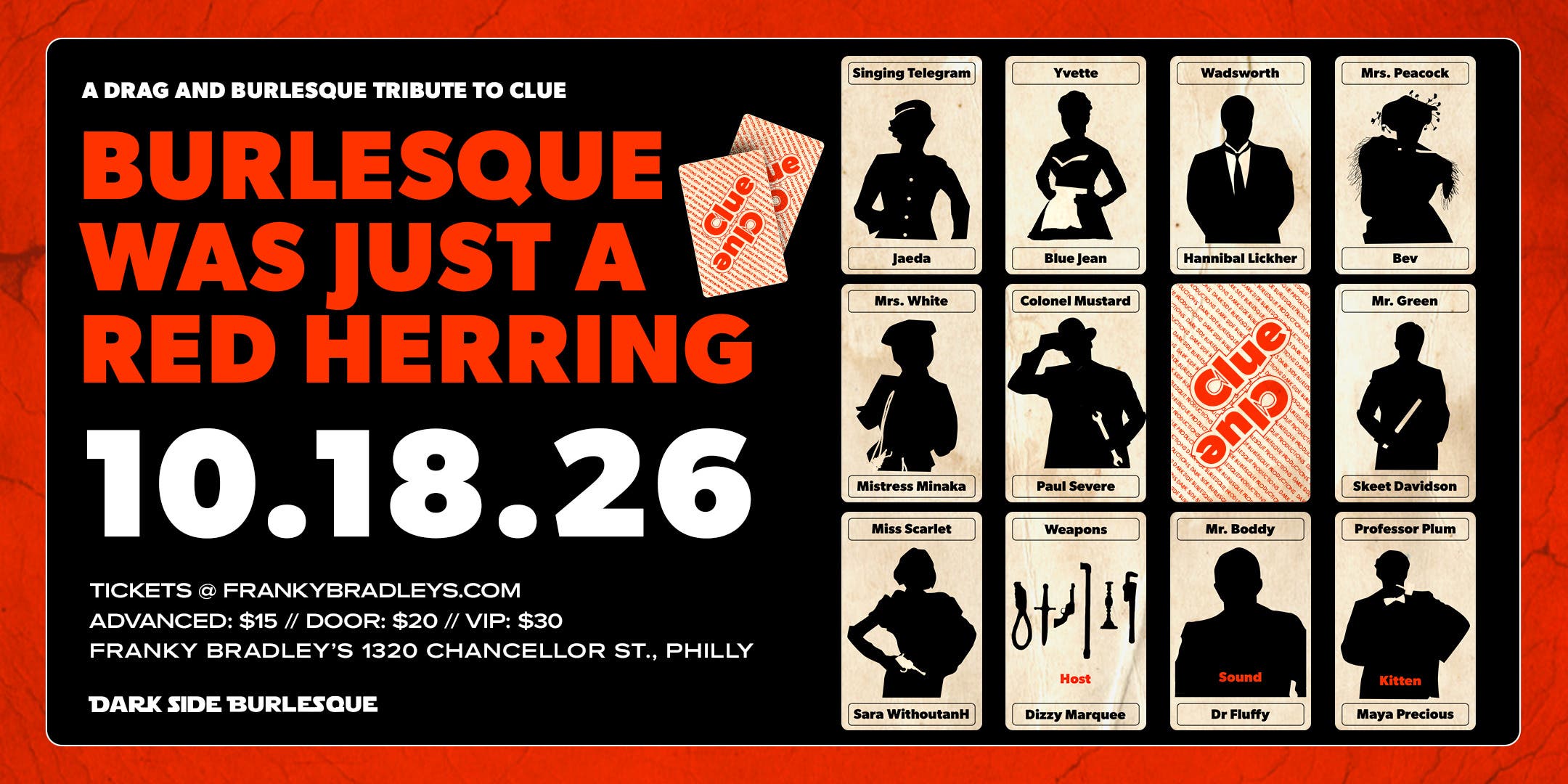 Dark Side Presents: Burlesque Was Just A Red Herring: A Drag & Burlesque Tribute to Clue