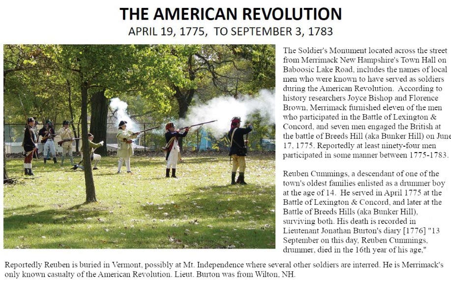 NH Sons of the American Revolution Commemoration of Merrimack Patriot, Rueben Cummings