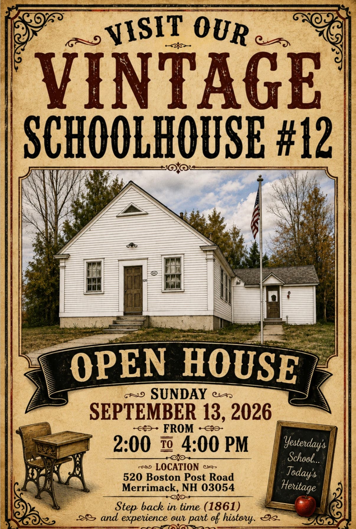 Open House – District Schoolhouse #12, 520 Boston Post Road, Merrimack NH