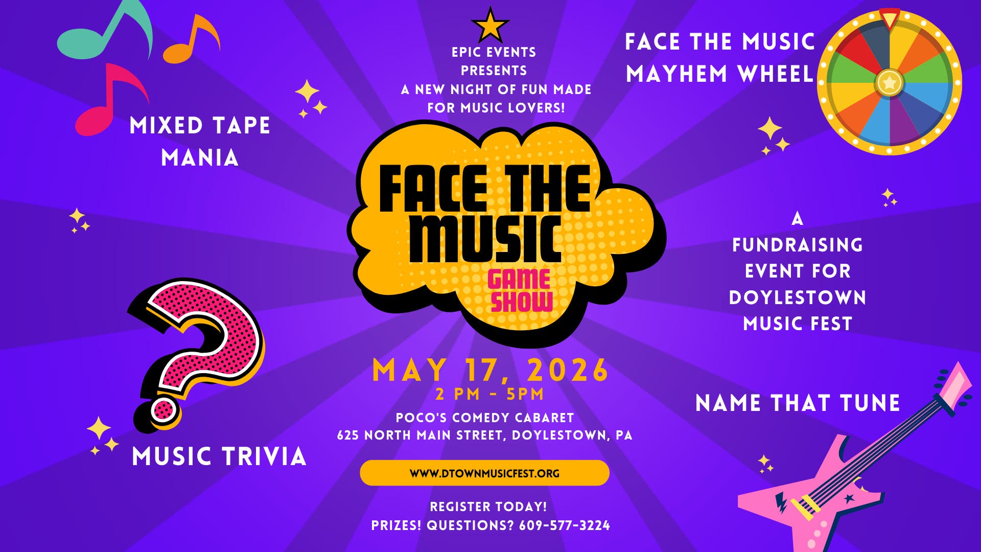🎤🎶 Face the Music Game Show 🎉🍕 – May 17 in Doylestown