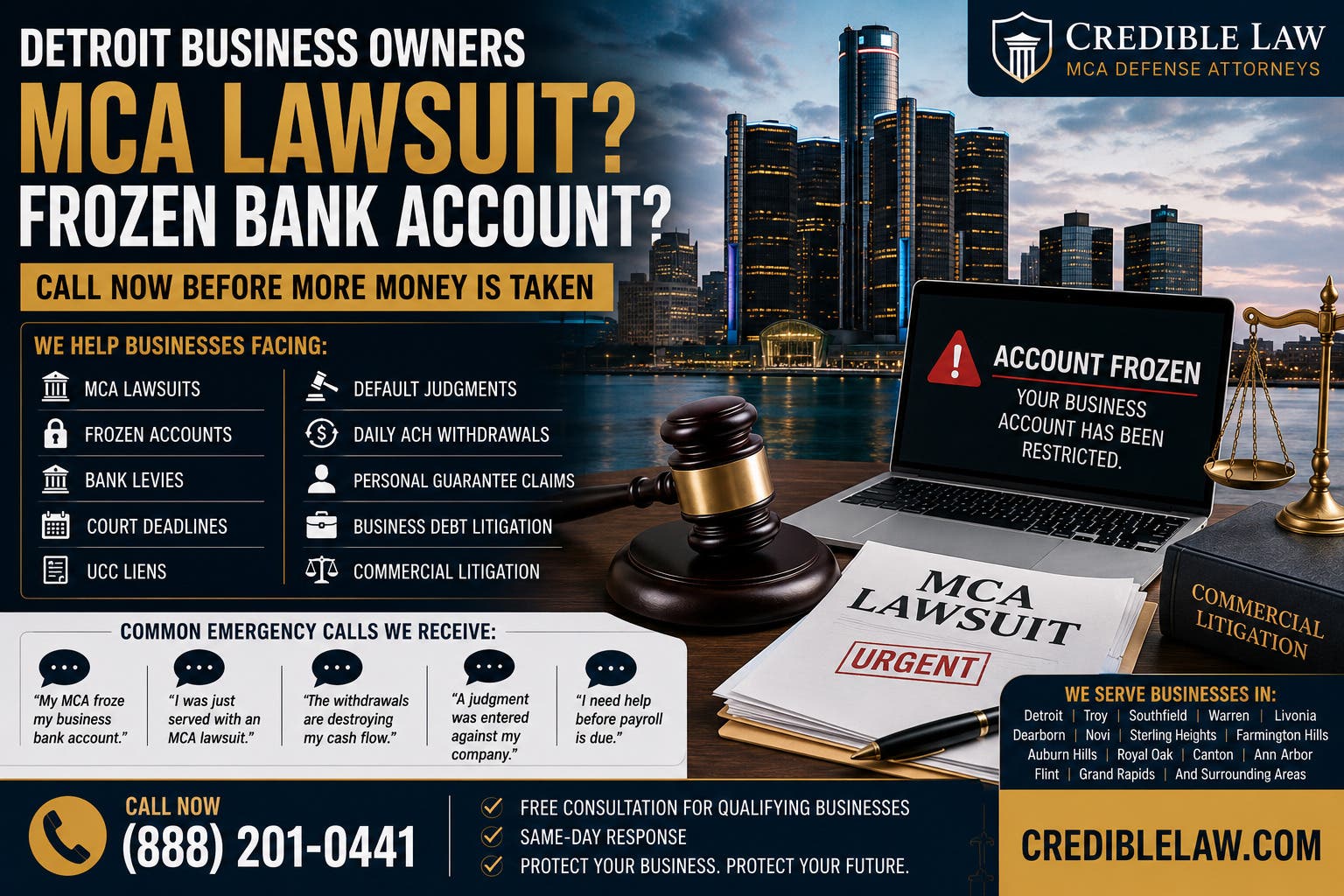 Detroit Merchant Cash Advance Lawsuit? Frozen Business Bank Account? What Business Should Know