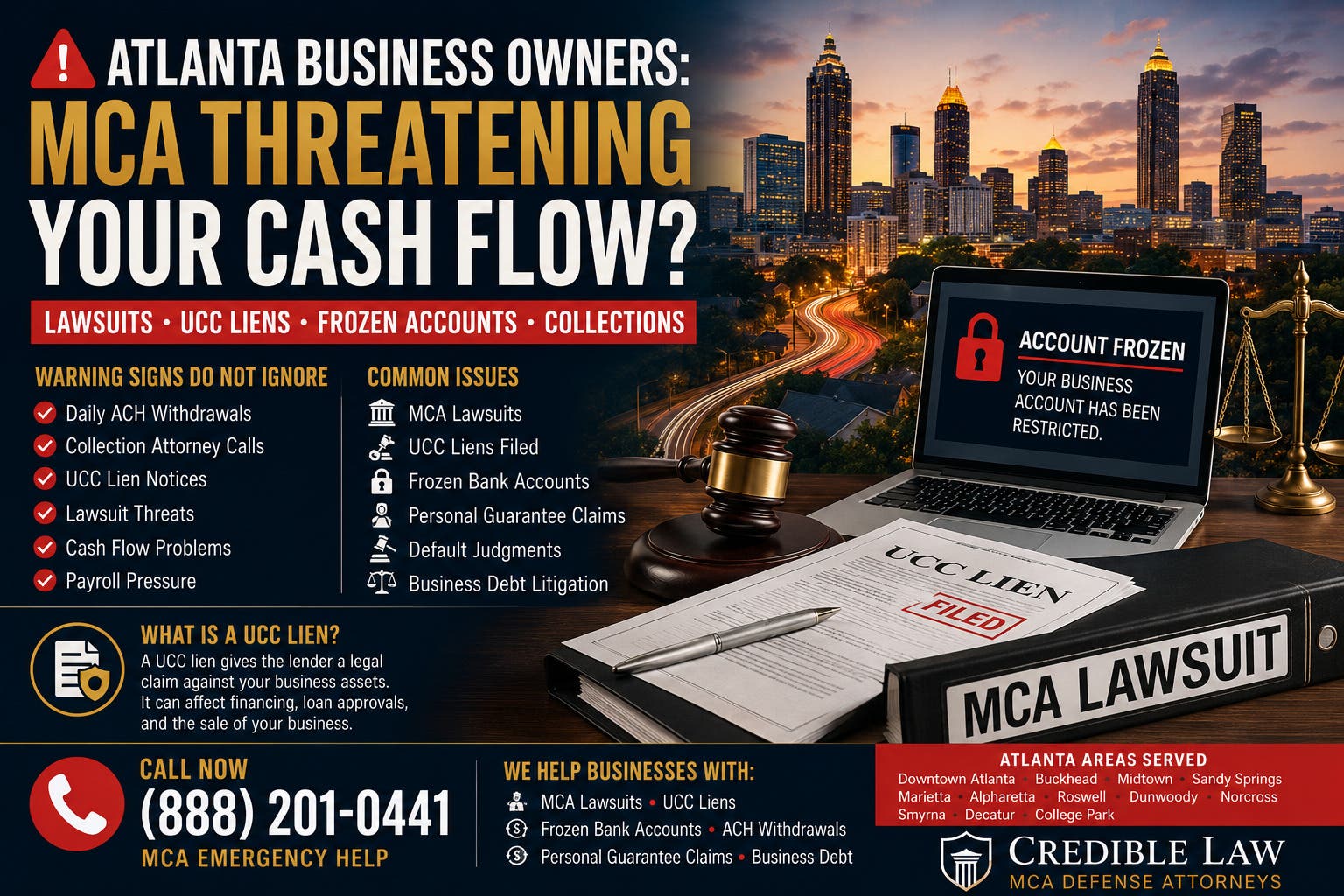 Atlanta Merchant Cash Advance Lawsuit? UCC Lien or Frozen Business Bank Account? What Business Owner