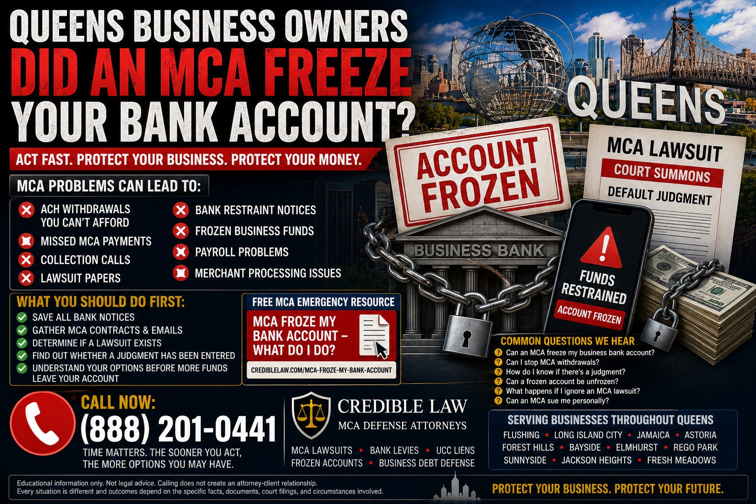 Queens Business Bank Account Frozen by an MCA Company? Act Now