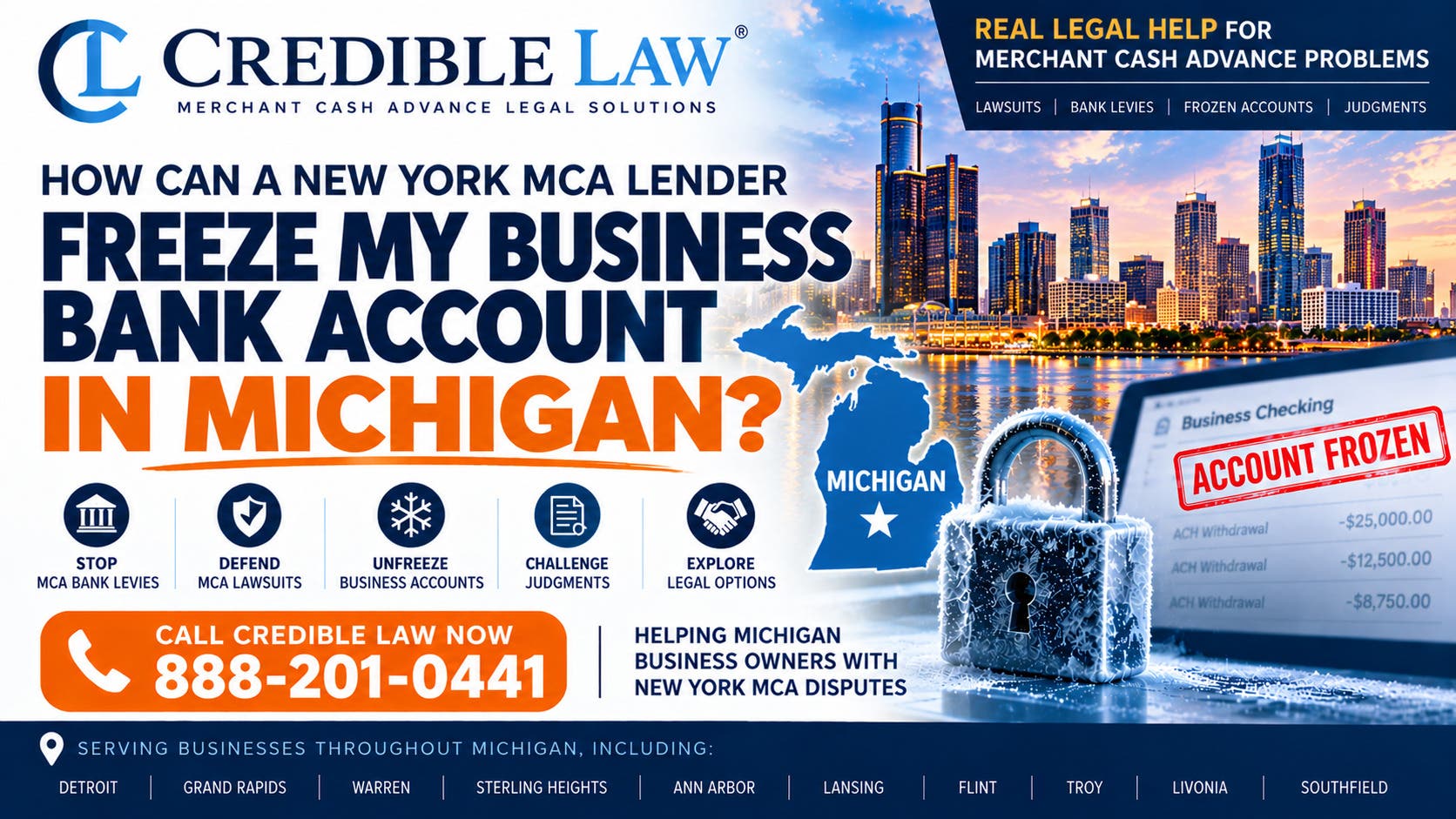 Can a New York MCA Lender Freeze My Business Bank Account in Michigan? What You Should Do.