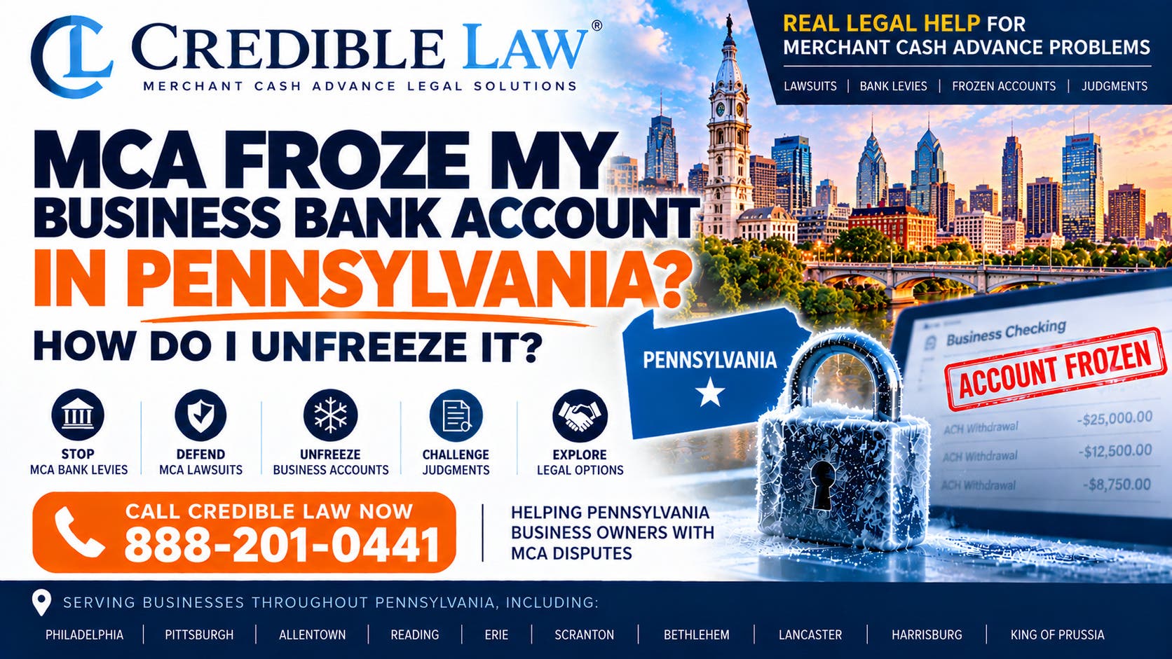 Can A MCA Lender Freeze My Business Bank Account in Pennsylvania? How To Unfreeze It.