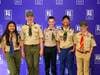 Local Boy Scouts Claire Vasavanont, Ben Anderson, Charlie Grossardt, James Vasavanont, and Henry Anderson escorted veterans and led the Pledge of Allegiance during Freedom Sings USA’s Intimate Evening at the Encore Center for Performing Arts.