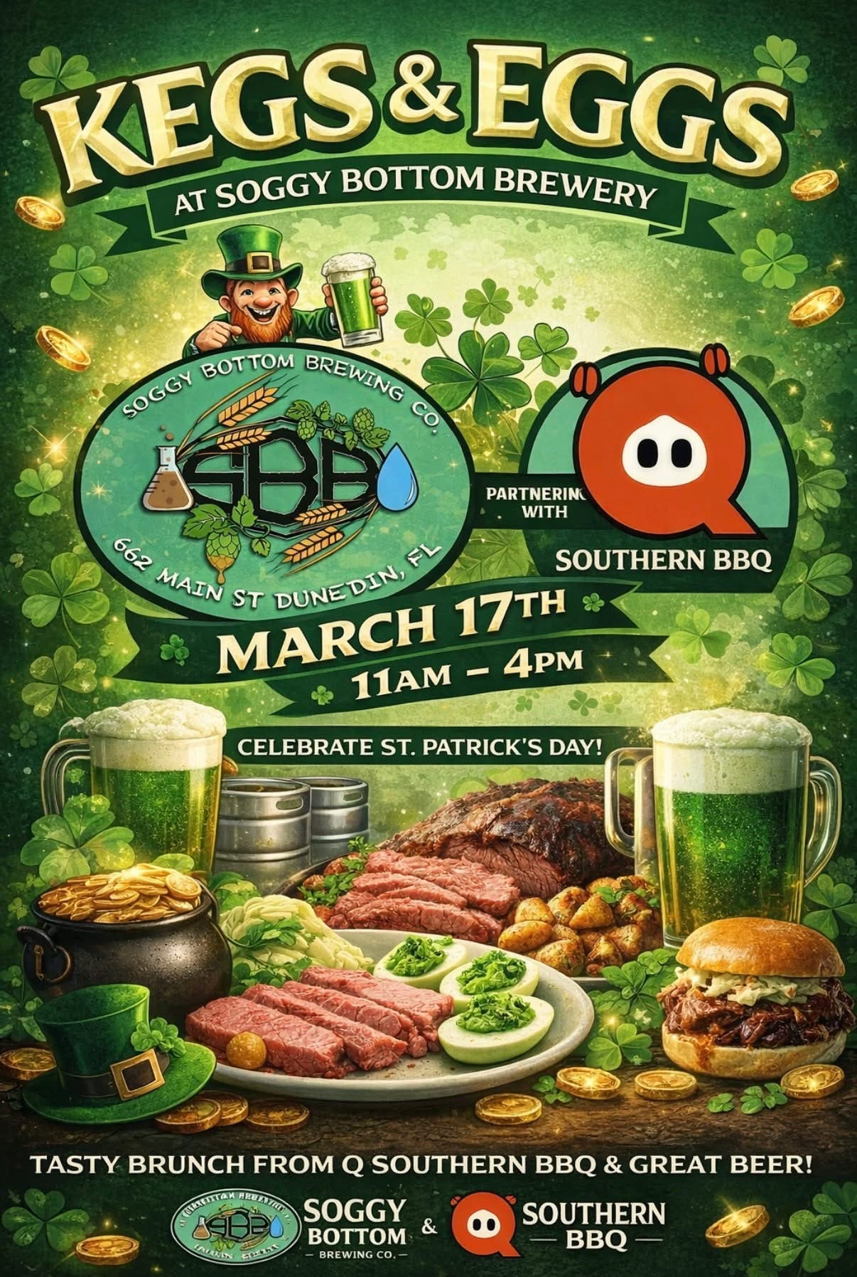🍀 Kegs & Eggs: St. Patrick’s Day Brunch at Soggy Bottom Brewery 🍀