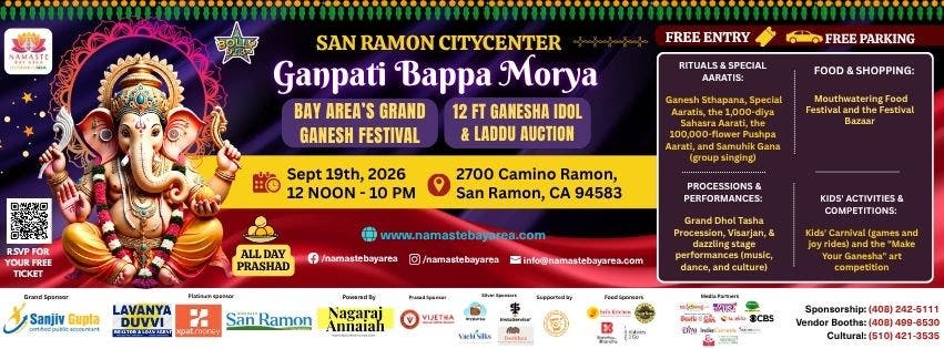 BayArea's Grand Ganesh Festival 2026 - Ganpati Bappa Morya! Join East Bay Ka Raja in San Ramon