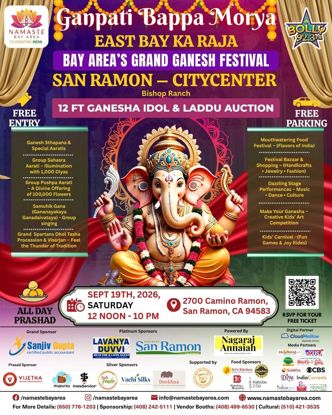 BayArea's Grand Ganesh Festival 2026 - Ganpati Bappa Morya! Join East Bay Ka Raja in San Ramon