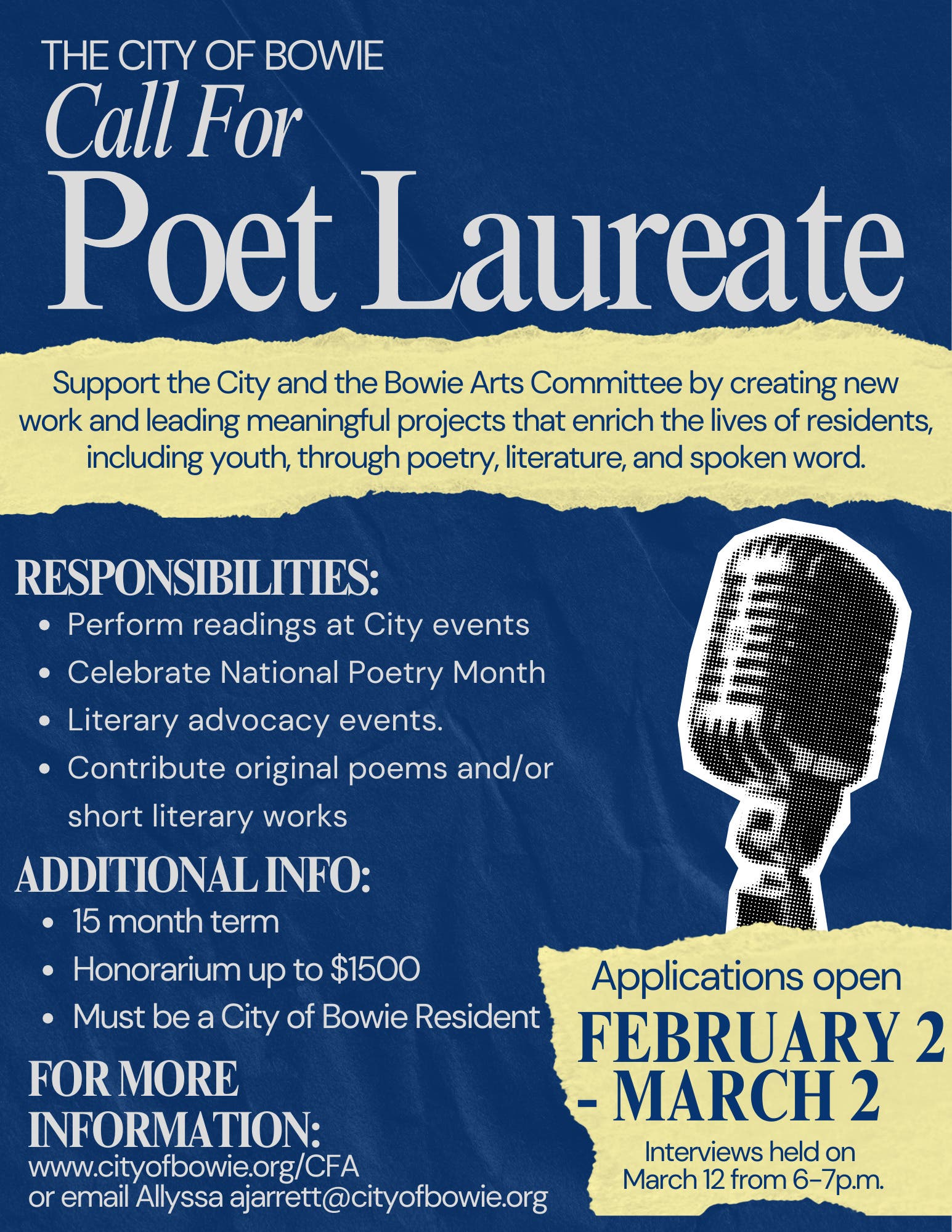 Call for City of Bowie Poet Laureate - Applications Now Open!