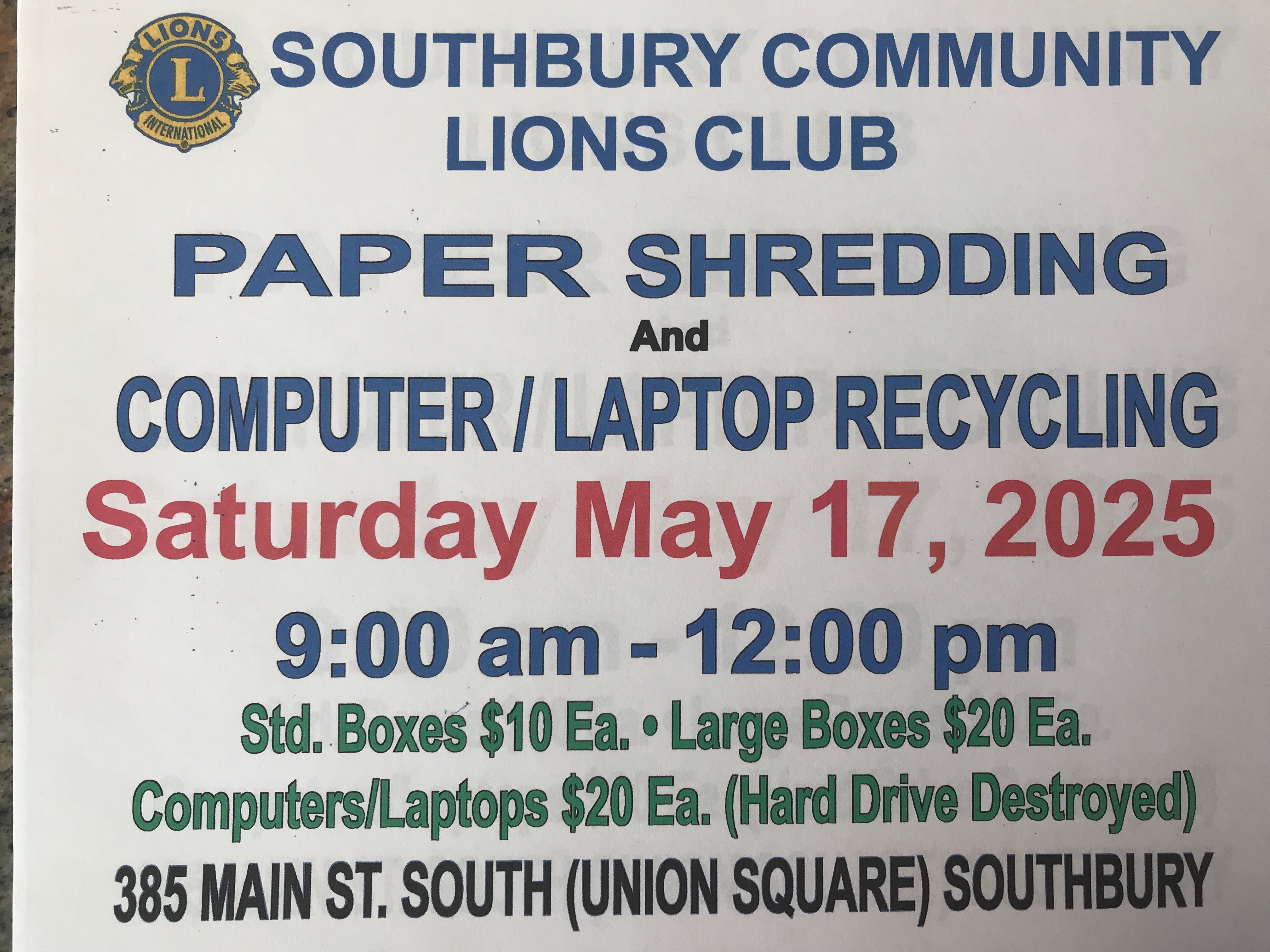 May 17 | Shred Day and Lap Top Recycling | Southbury, CT Patch