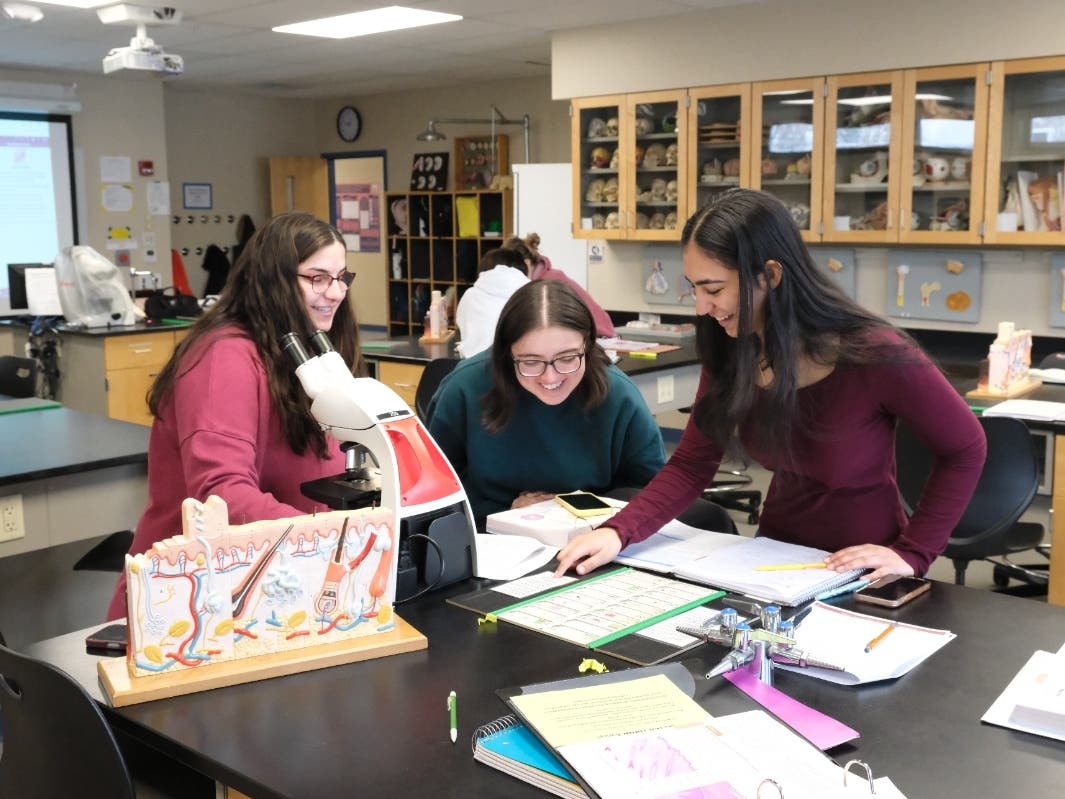 NHTI students work together in an anatomy class on the campus in Concord, NH.