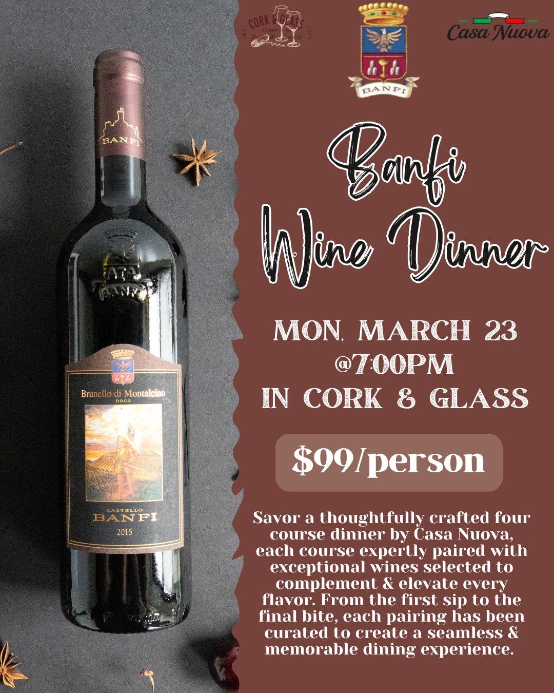 Banfi Wine Dinner at Cork & Glass