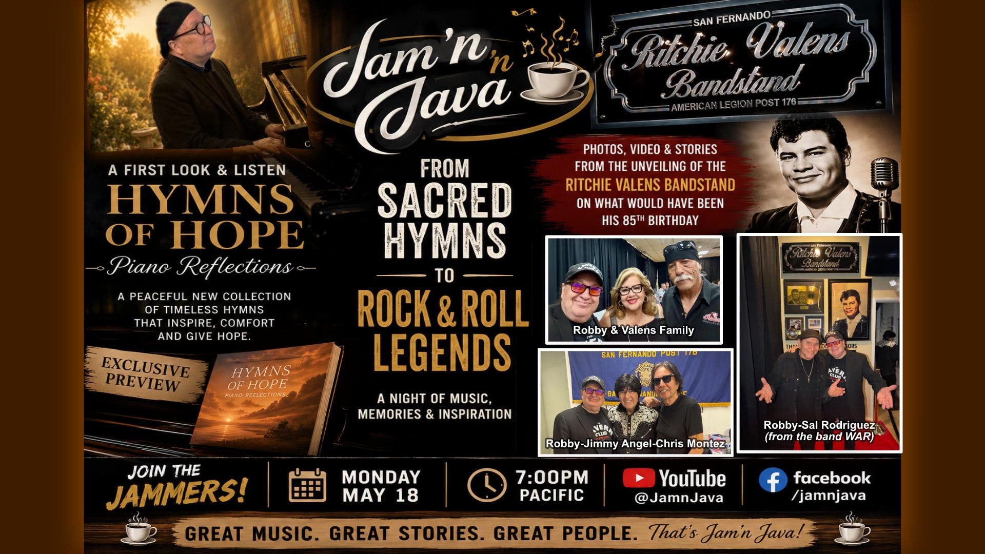 Don't Miss Jam' n Java Online, Monday, May 18, 2026 - Featuring Ritchie Valens Bandstand Dedication