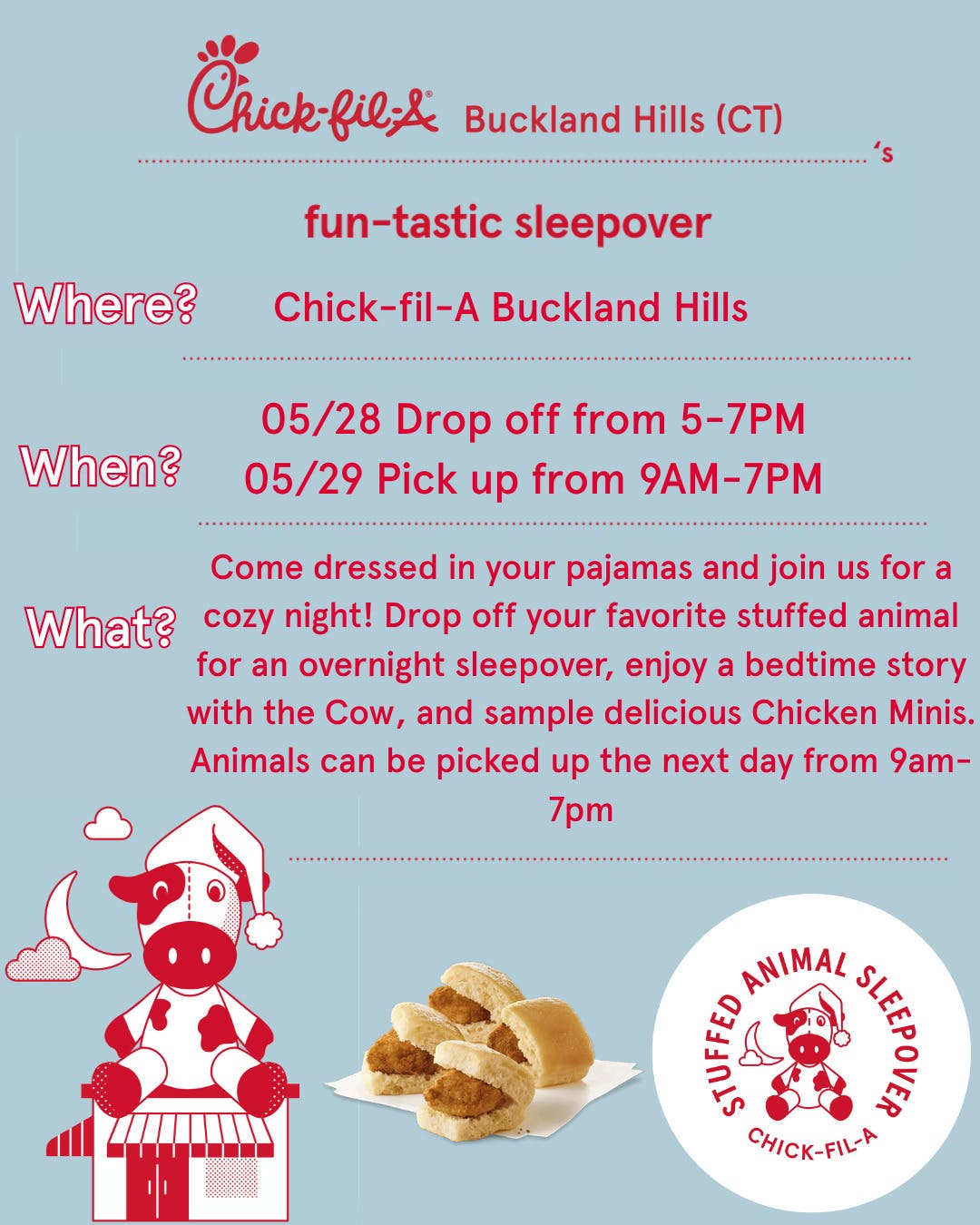 Stuffed Animal Sleepover at Chick-fil-A Buckland Hills