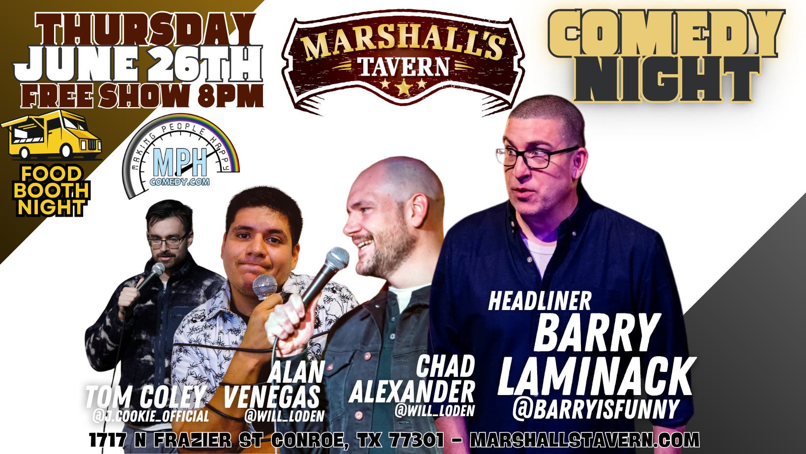 LIVE Stand-Up at Marshall’s Tavern – Thursday, June 26 at 8PM
