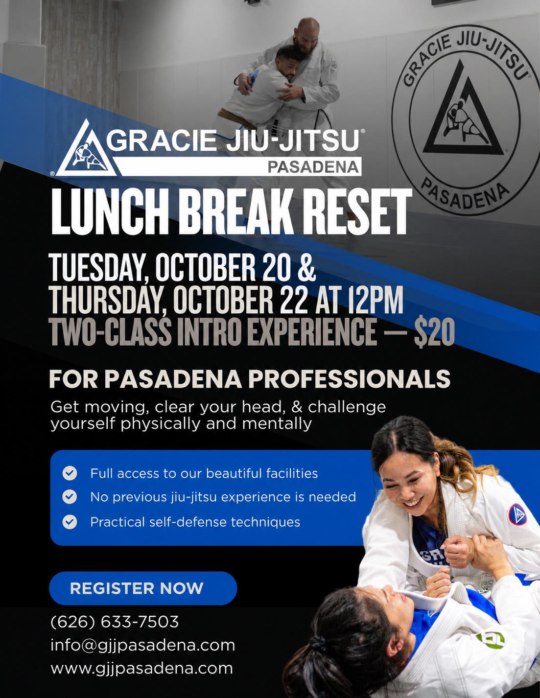 Pasadena Professionals: Reset Your Lunch Break with 2 Jiu-Jitsu Classes for $20
