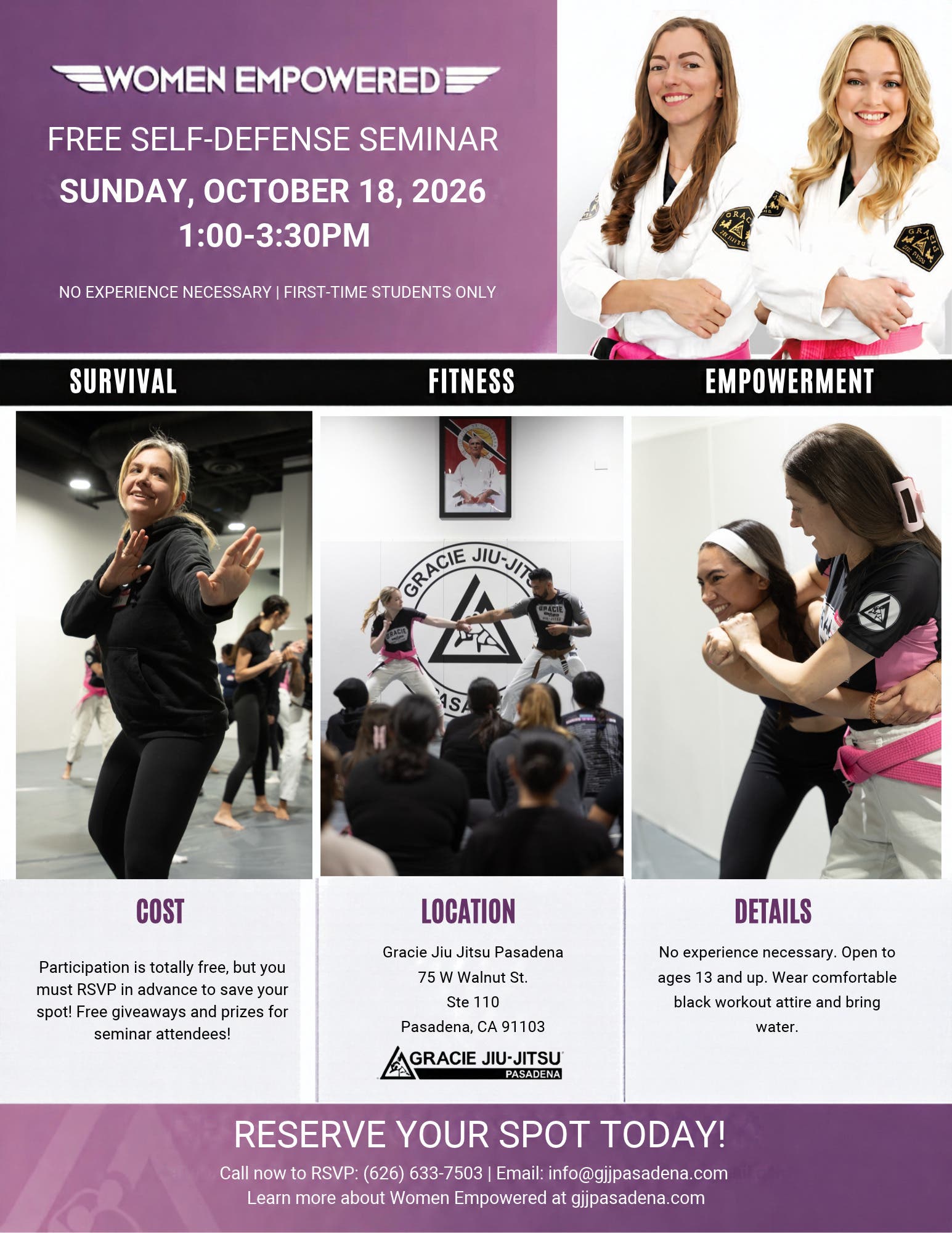 Free Women’s Self-Defense Seminar in Pasadena | No Experience Needed