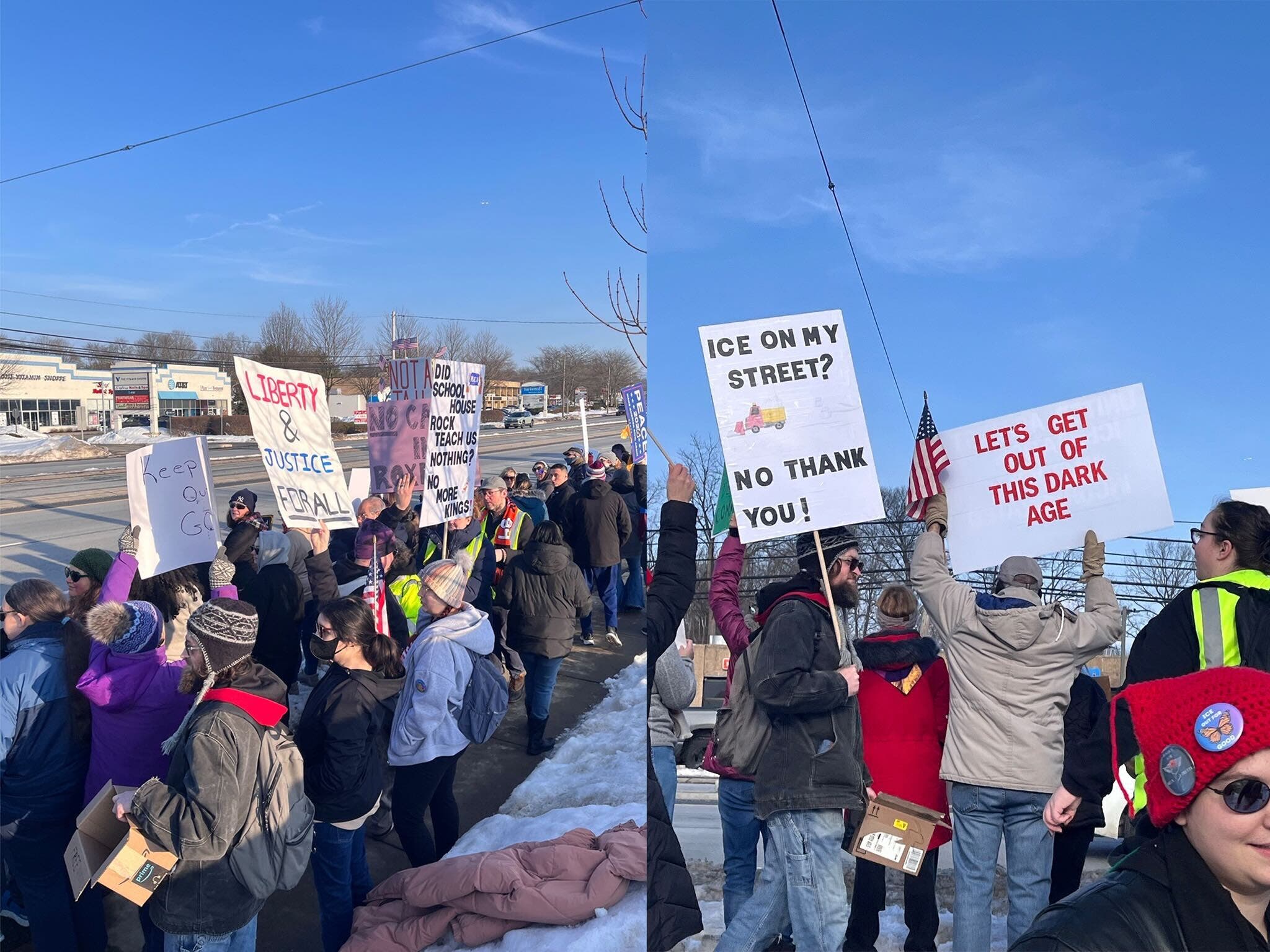 Nearly 500 people exercised their First Amendment on President's Day to oppose the proposed ICE facility in Roxbury. (NINJA)
