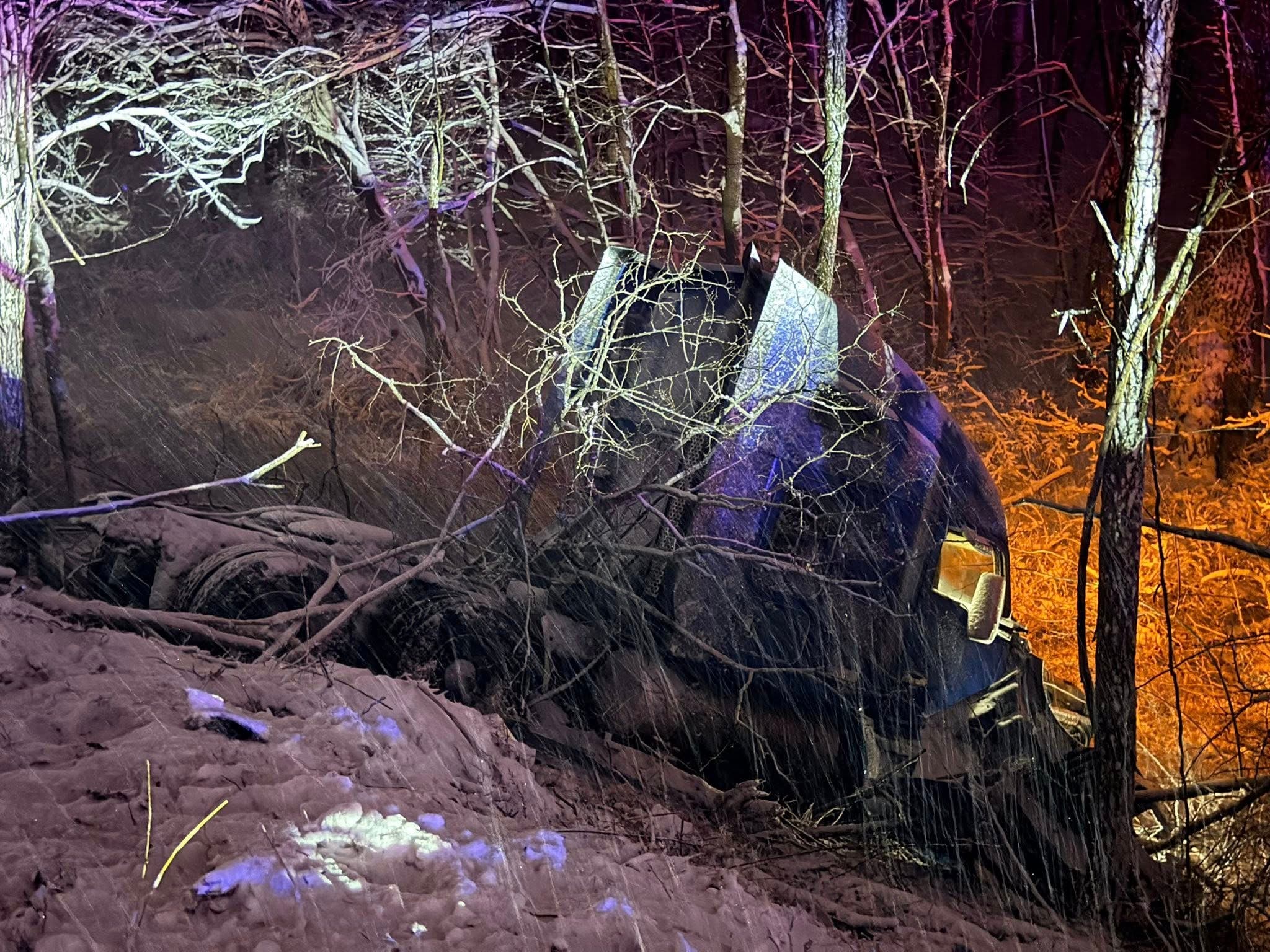 A tractor-trailer ran off I-80 East Sunday night during the storm. (Allamuchy Fire Department)