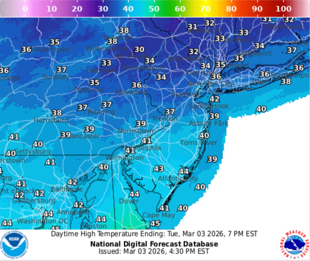 With temps hovering around the low thirties, ice on the roads is a possibility. (National Weather Service)