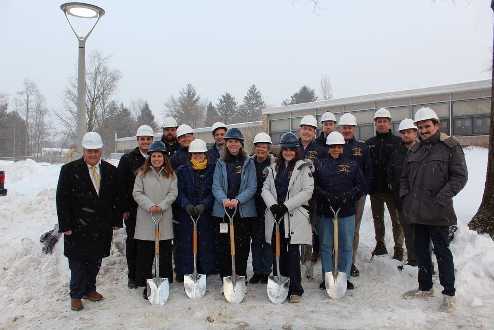 School officials and project heads celebrate the begining of construction for the Performing Arts Center. (Mendham Borough School District.)