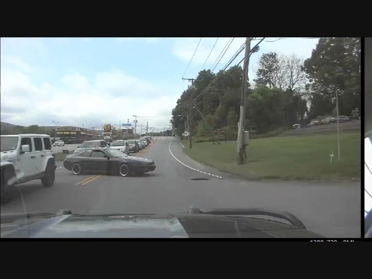 Dashcam footage from the perspective of Sergeant William Grissom of the Franklin Police Department, moments before the crash that killed 19-year-old Deanna D’Arco.
